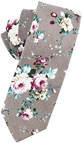 Flower Ties for Men,Mens Ties,Skinny Tie,Floral Printed Cotton Neck Tie Slim (Grey)