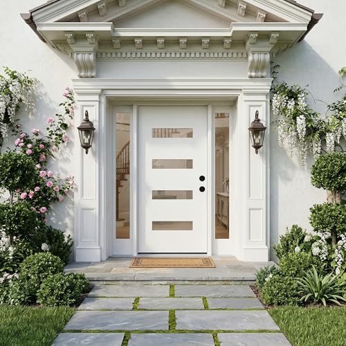 Image of Casaphoria 36 inch x 80 inch Fiberglass Entry Door Without Door Frame,Left Hand Inswing Exterior Door Slab,Contemporary Wooden Grain Knock-Down Front Door for Home Entrance, White Door Slab Only