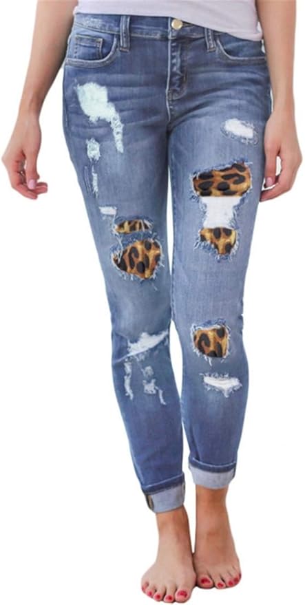 ripped jeans with cheetah print