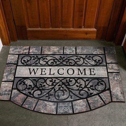 Door Mat Welcome Mat, Heavy Duty Door Mat 23.6 x 35.4 Inch Front Door Rug Doormat for Outdoor Entrance Home Non-Slip Rubber Rug for Front Door, Outside, Entryway, Patio (Grey Welcome) — view 2