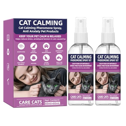 KODASNY Cat Calming Spray Cat Calming Pheromone Spray Kit Feline Calm Pheromones Vet Recommended Drug-Free Anxiety Relief for Multi-Cat Homes (2 * 60 mL)