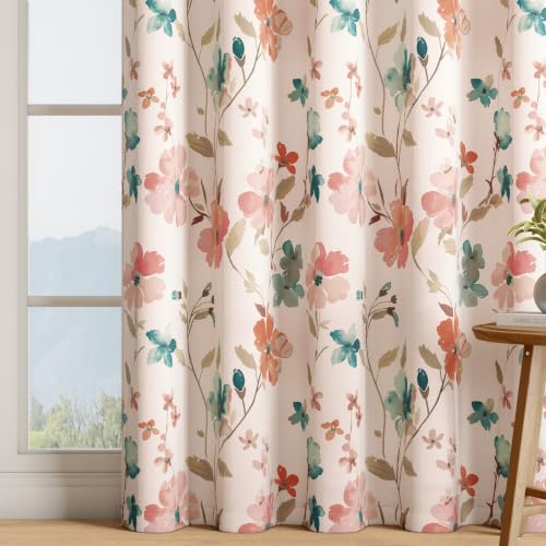 Image of Wakefit Printed Blackout Window Curtains 5 Feet | Set of 2 | Upto 99% Room Darkening | Double Layered Fabric | Thermal Insulated & Noise Reducing Curtains for Living Room & Home Decor | Floral Beige
