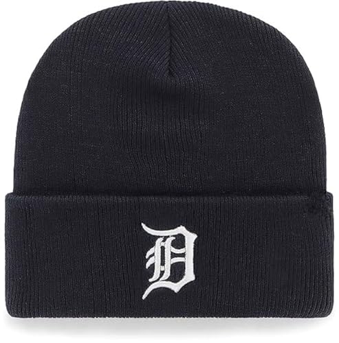Officially Licensed Detroit Navy Baseball Cuffed Knit Beanie Hat Classic Primary Team Logo Embroidered Cold Weather Blue/White Cap