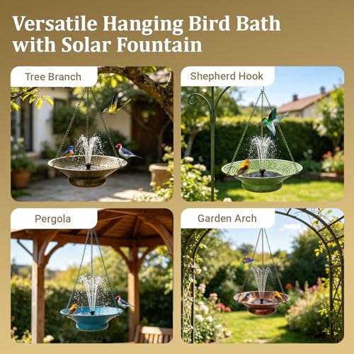 CaliDecor 12.6" Hanging Solar Bird Bath Metal for Outside Gold by CaliDecor - Used condition - Image 6