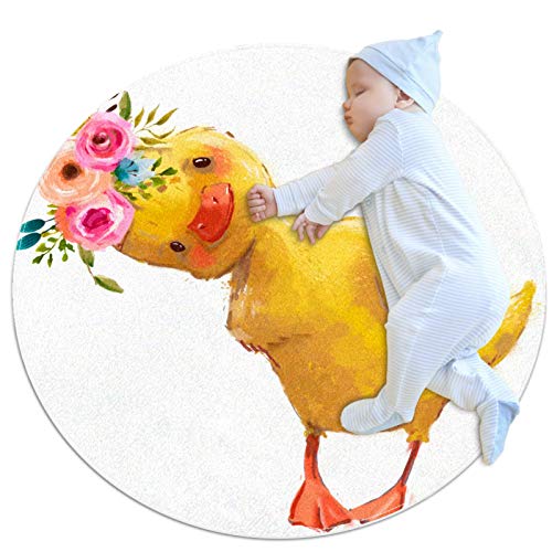 Round non slip rug kids circle rug circular rug machine washable rugLittle duckling with a floral