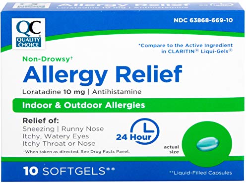 Quality Choice Allergy Relief, 24 Hour Non Drowsy Allergy Relief for Indoor & Outdoor Allergies, Antihistamine Loratadine 10 mg, Liquid Filled Softgels, 10 Count