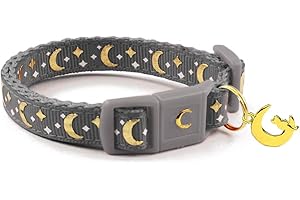 Gold Moons and Stars Reflective Quick Release Safety Cat Collar