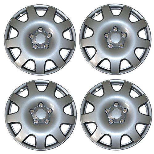Image of WC3-15-502-S - Pack of 4 Hubcaps - 15-Inches | Silver | Style 502 Style Snap-On (Pop-On) Type Metallic Silver Wheel Covers Hub-caps