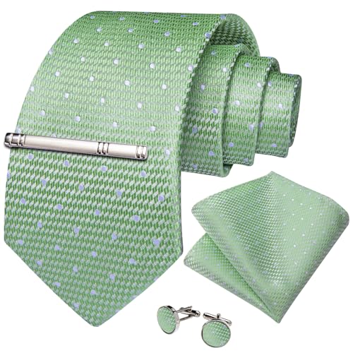 Image of DiBanGu Mens Silk Plaid Tie and Pocket Square Set | Elegant Silk Formal Tie Set, Woven Check Necktie and Cufflinks Tie Clip Set, Perfect for Wedding Party, Comes in Gift Box