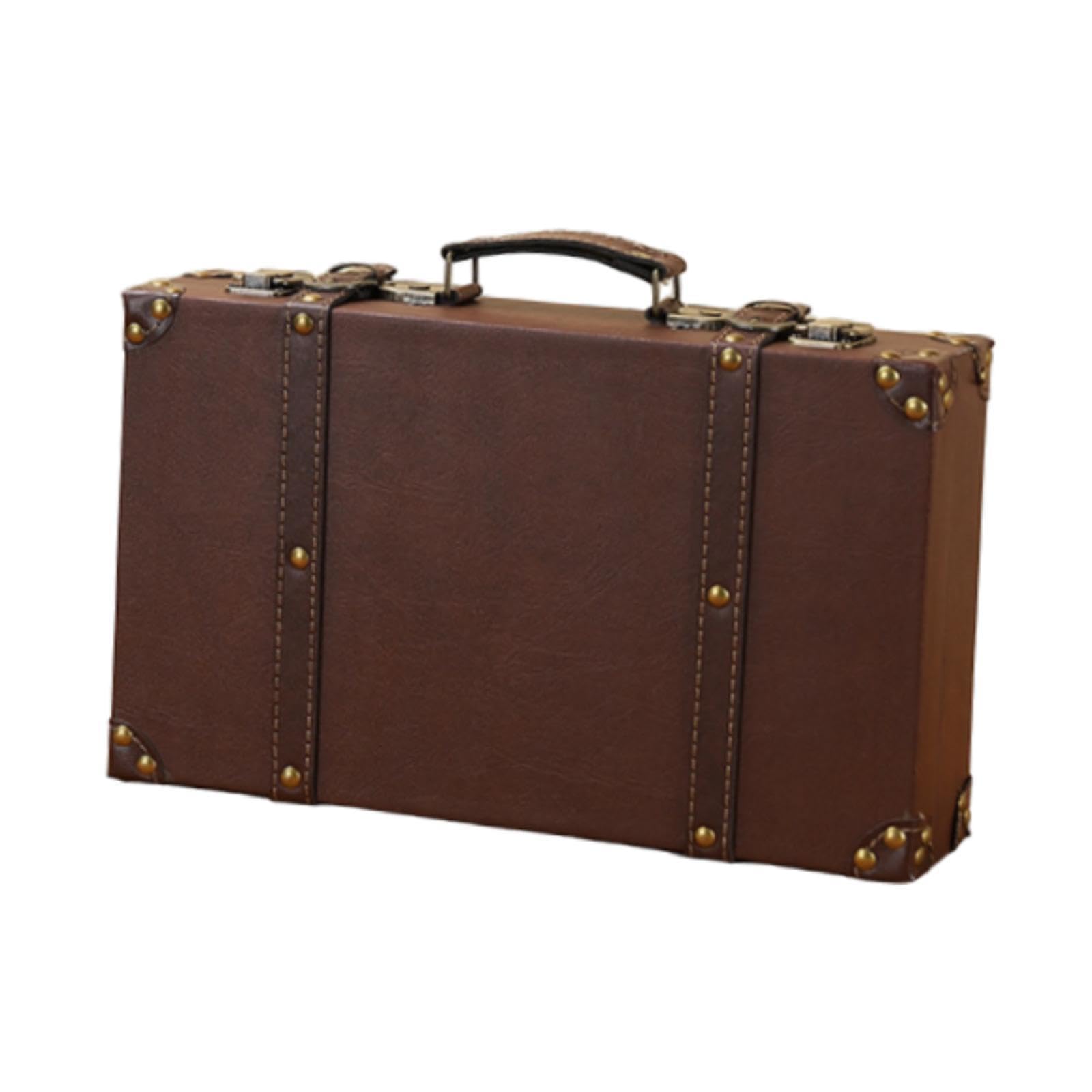 Maleta vintage de madera y cuero PU tamaño S caja de almacenamiento retro decoración