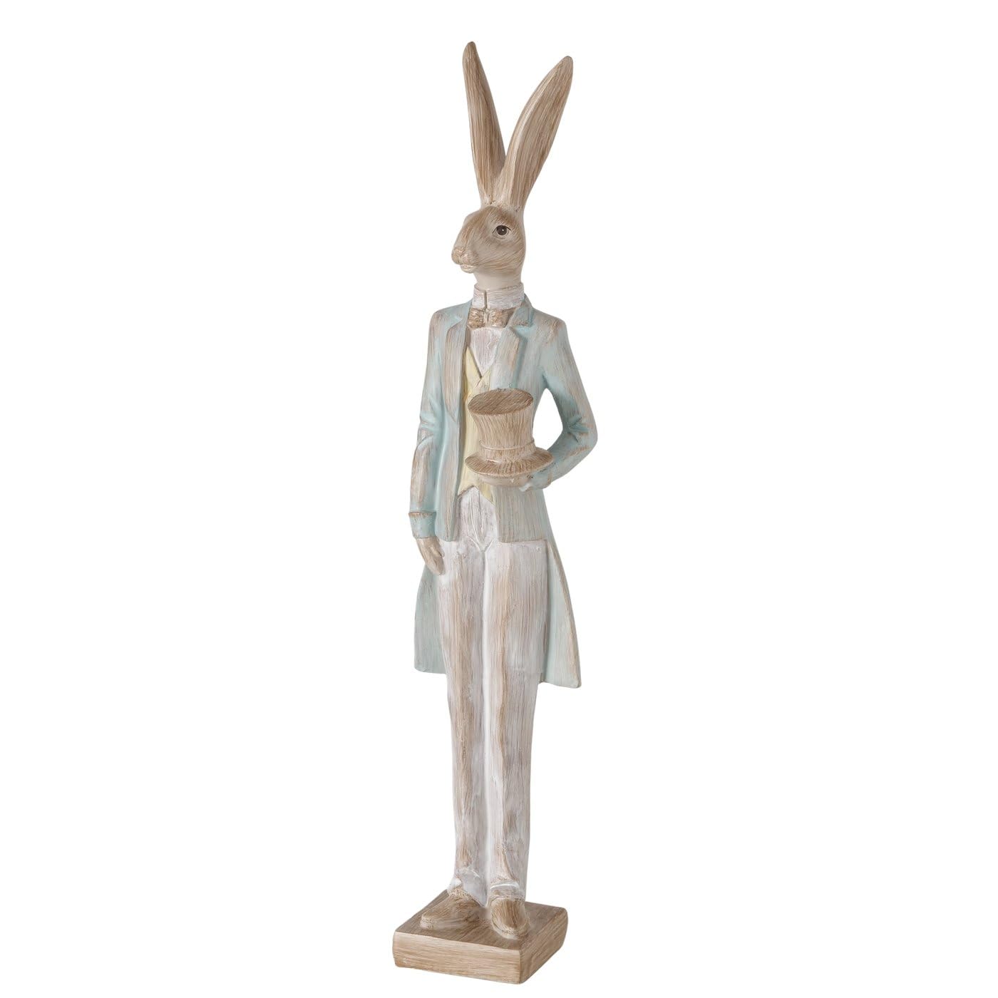 MF Deko Hasenfigur Elowen Hasenpaar, 2er Set, Elegant Gekleidet, Braun Grün Hellrosa, Kunstharz Handgearbeitet und Handbemalt, 31 cm Höhe, Osterdekoration