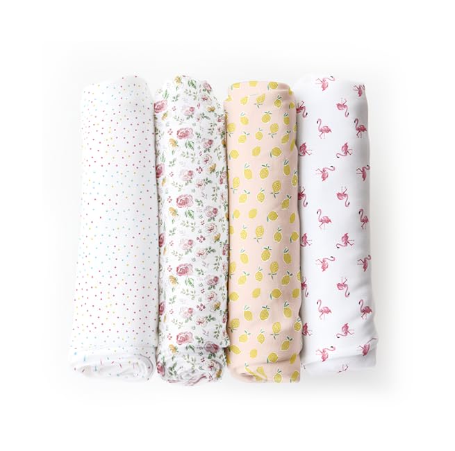 Image of haus & kinder Muslin Swaddle Blanket for Newborns, Fin and Fruity Collection Pack of 4 Super Soft & Skin-Safe Cotton Baby Swaddle Blankets, for Boys & Girls
