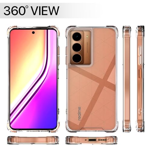 Image of Amazon Basics Back Cover for Realme Narzo 80x 5G / Realme P3x 5G / Realme 14X 5G PC + TPU Clear Transparent Raised Edges Shockproof Protective Phone Bumper Case(Transparent)