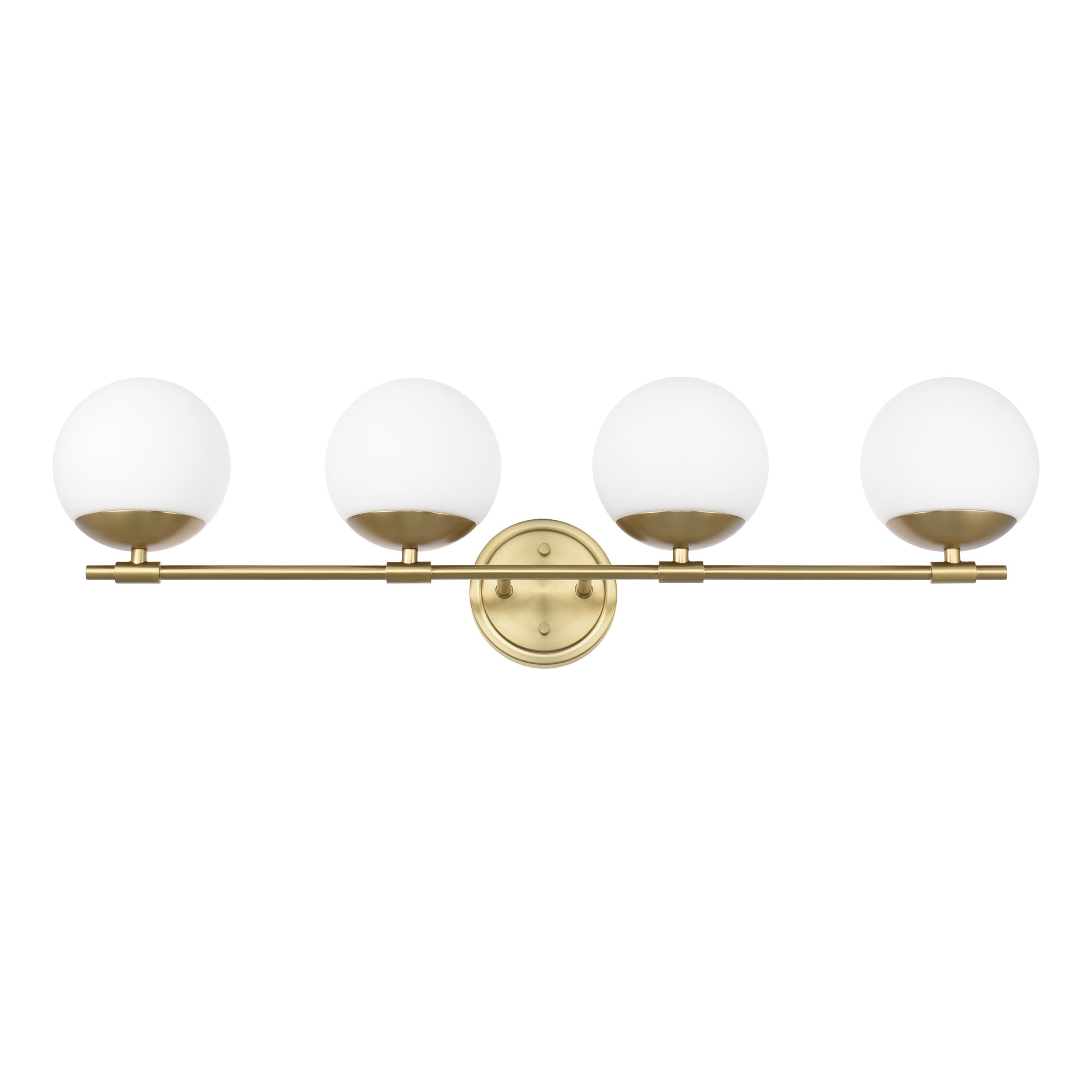 Ntsunxeko Brass Bathroom Vanity Light, 4 Light Modern Globe Bathroom Light Fixtures Over Mirror, Modern Vanity Lights for Living Room, Milk White Globe Glass Shades, Standard E26 Base, Aged Brass