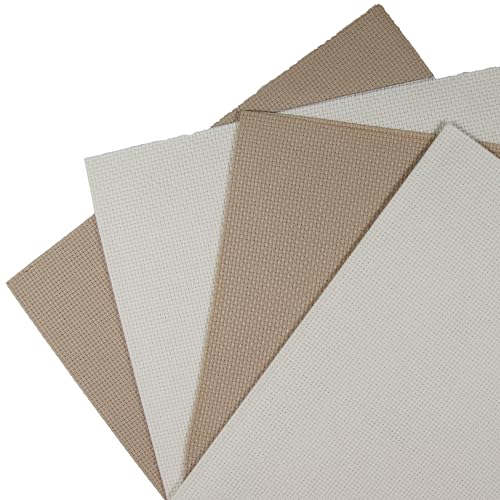 Image of KCS 4 pc of 12 inch x 18 inch (30cmx45cm) 14CT Counted Cotton Aida Cloth Cross Stitch Fabric (Ecru+Khaki)