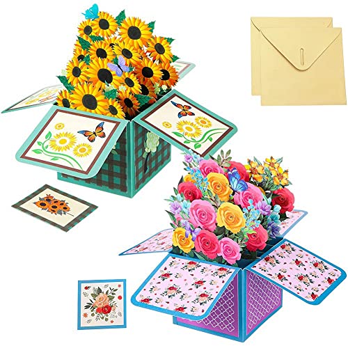 jiyaohui 2 piezas girasol flor -Up tarjetas de felicitación coloridas para el día de la madre ramo 3D sobre para el día de la madre mamá regalos