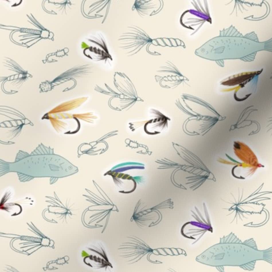 fabric with fish hooks Amazon.com: Fabric Fishing Cream Medium Scale Lure Fly Drawing Fish Hook  Printed on Petal Signature Cotton Fabric by the Yard