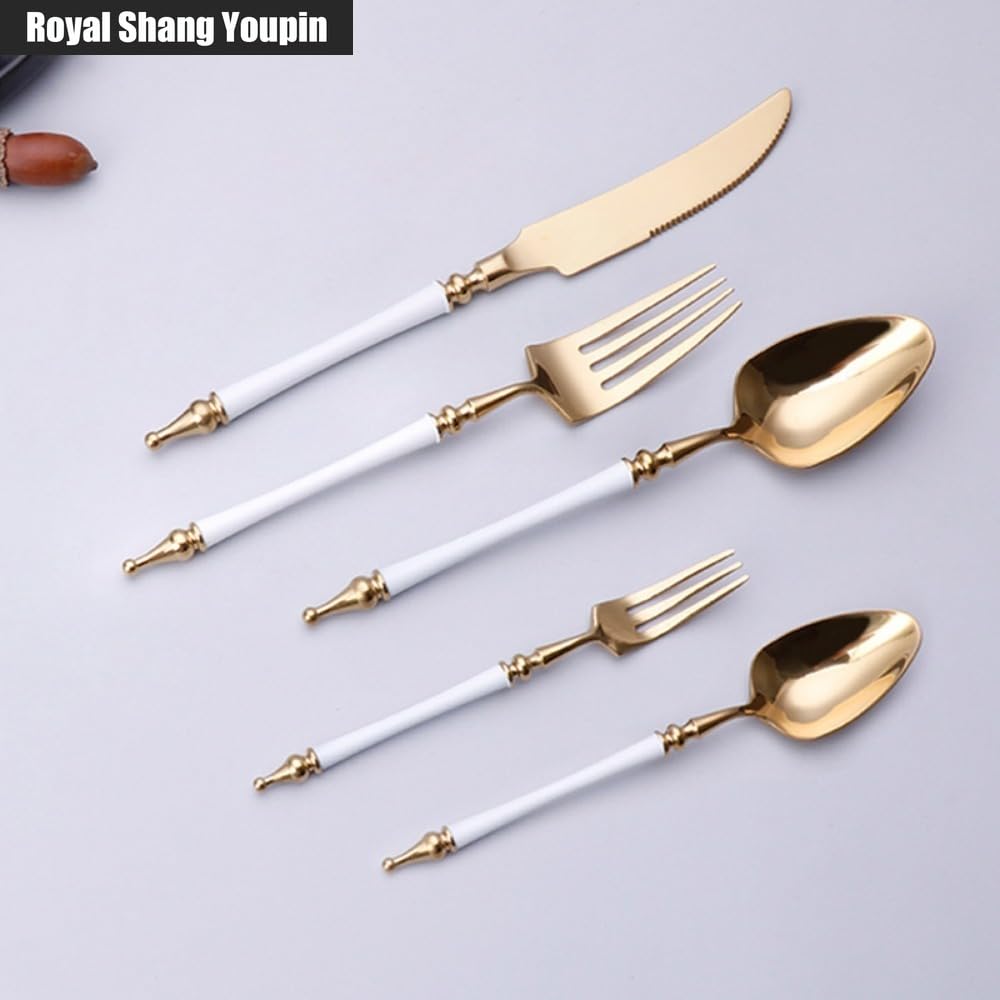 Juego de Cubiertos de Lujo Ligero con Mango de Pilar Romano Legendario, vajilla de Acero Inoxidable para Cocina, Cubiertos, Cuchillo para Carne, Tenedor, Cuchara y cucharilla (Oro