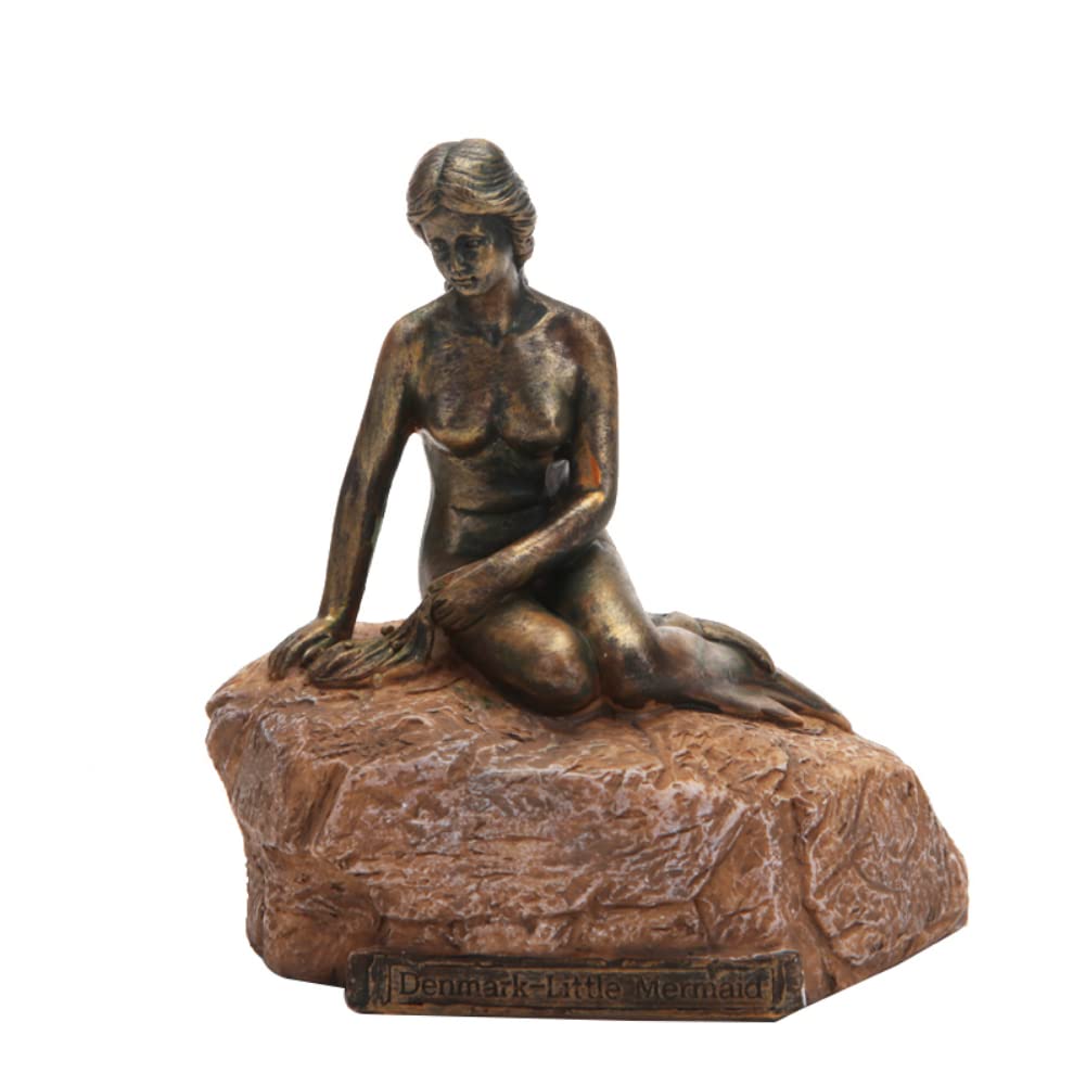MOCIUN Escultura de bronce de imitación de sirena danesa pintada creativa para el hogar, estatua de resina de sirena, decoración de sala de estar