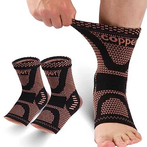 Image of LISEPWU Copper Ankle Brace, Copper Infused Ankle Support Compression Sleeve for Men & Women, for Foot Pain Relief, Sprained Recovery, Achilles Tendonitis, Daytime or Night Use(XXL)