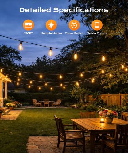 Ecoeve Outdoor String Lights, 150 FT Patio Lights for Outside - Image 1