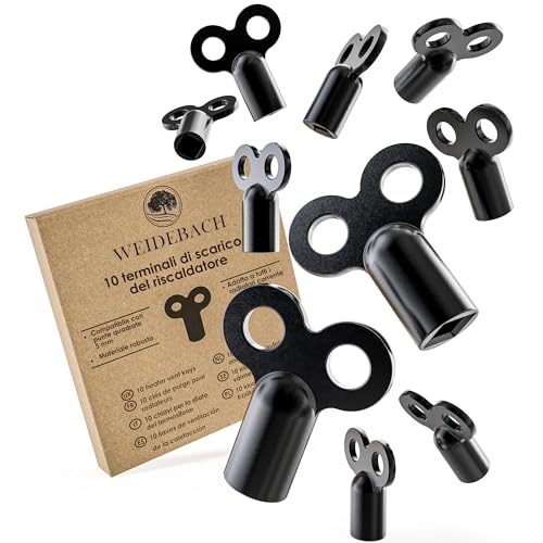10x WEIDEBACH® chiave del radiatore nera, adatta a tutti i radiatori chiave di spurgo del radiatore, ROBUSTA & STABILE, riduce il rumore, chiave di sfiato del radiatore