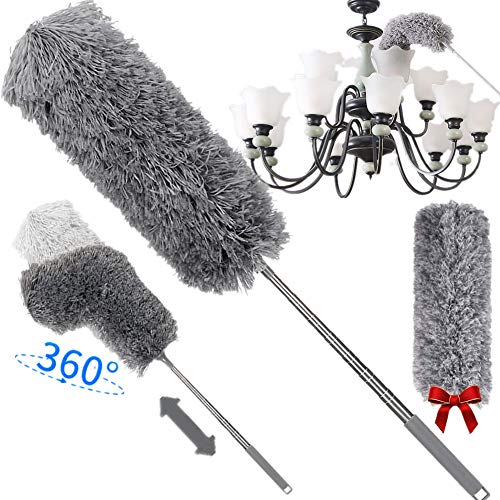 Nifogo Plumero Extensible de Microfibra con Barra, Kit de Limpieza, Lavable,2 Accesorios,para Ventanas Persianas Muebles Coches