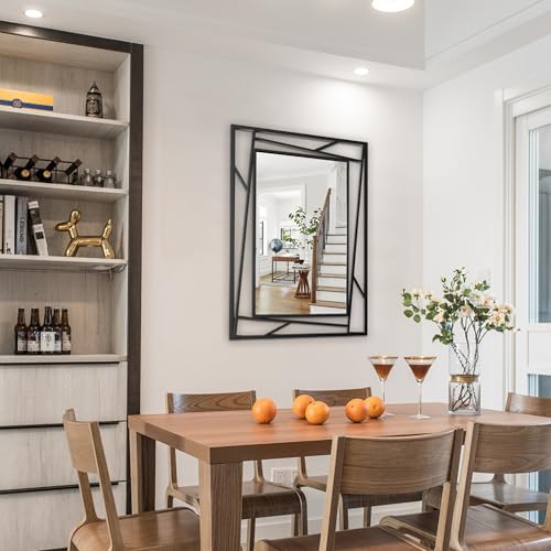 NXHOME Black Bathroom Mirror 36''X24'' Rectangle Decorative Wall Mirrors with Geometric Metal Frame for Bathroom, Living Room, Bedroom, Entrance, Horizontal/Verticall, Easy to Install - Image 8