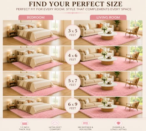 Image of Shaggy Carpet 3x5 Ft for Living Room & Bedroom (Pink)