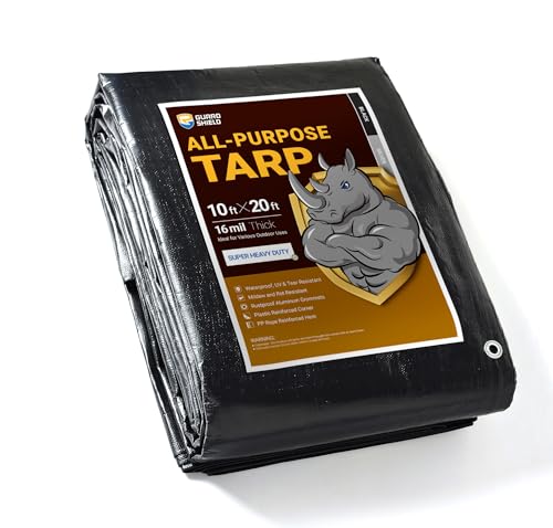 GUARD SHIELD Super Heavy Duty Black/Silver Ploy Tarp Cover 10x20 Feet Waterproof Tarps 16mil Thick UV and Tear Resistant Tarpualin