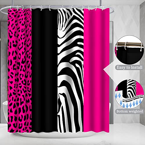 Poedist 4 Pcs Bathroom Shower Curtain Set,Leopard Print Shower Curtain Bright Style Shower Curtain Sets With Rugs(Bath Mat,U Shape And Toilet Lid Cover Mat) And 12 Hooks #TOP3