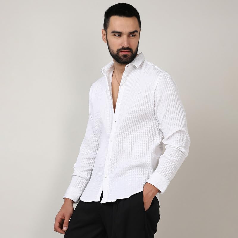 Image of CAHOOT Men's Twisted Crease Shirt for Casual Wear | Spread Collar | Long Sleeve | Button Closure | Shirt Crafted with Comfort Fit for Everyday Wear