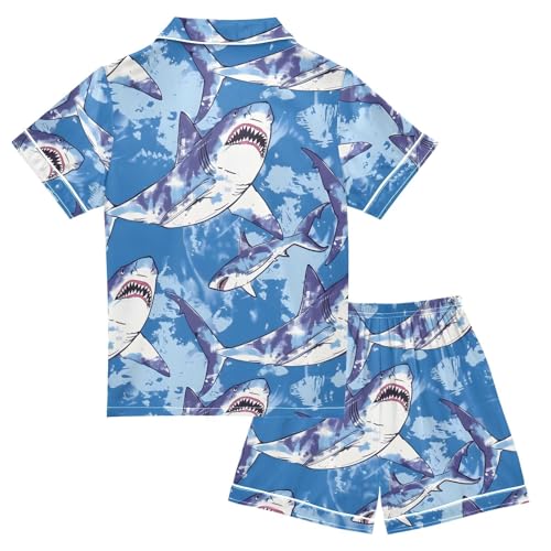 ALAZA Shark Blue Watercolor Pajamas Satin Pajama Set Short Sleeve Button Down Sleepwear2