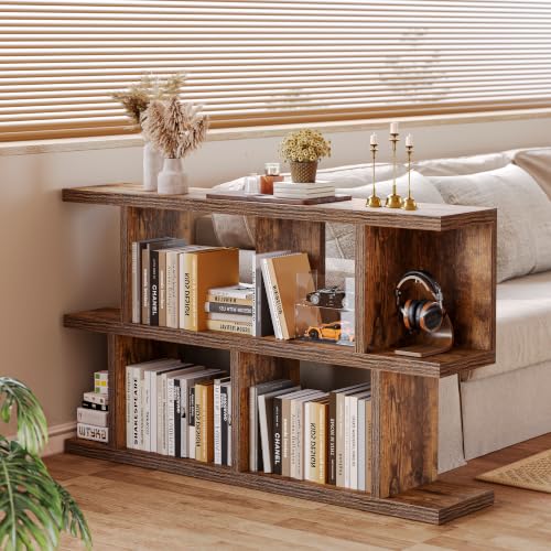 TIQLAB 47" Low Bookcase, Small Bookshelf Horizontal Storage, Rustic Brown
