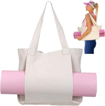 Yoga Mat Bag, Canvas Tote Bag with Yoga Mat Carrier Pocker, Large Capacity Gym Bag for Pilates/Workout/Travel/Beach/Office - Yoga Accessories for Women