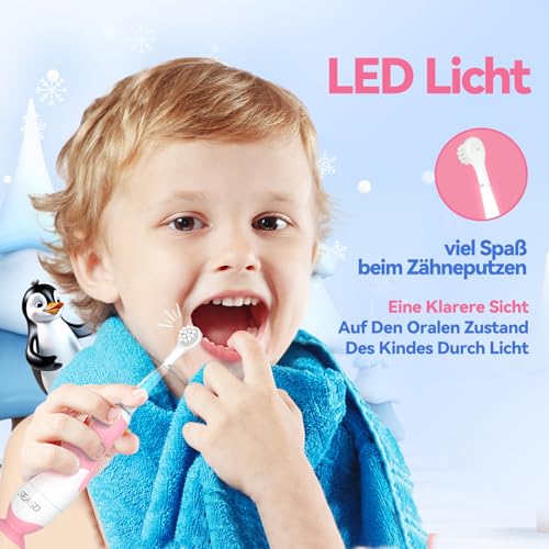 Seago Elektrische Zahnbürste Kinder Baby Zahnbürste ab 0 1 2 3 Jahr, mit LED Licht, Runder Weich Ersatzbürsten, Elektrische Zahnbürste Baby,2 Minuten Smart Timer, Wasserdicht IPX7,SG513(Rosa) – Bild 3