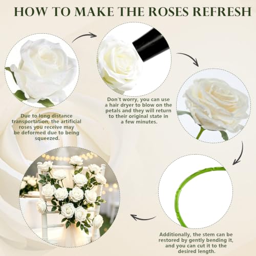 Nosqew 50 Pcs Artificial Roses +10 Eucalyptus + 1 Sachet (Lvory White) — view 3