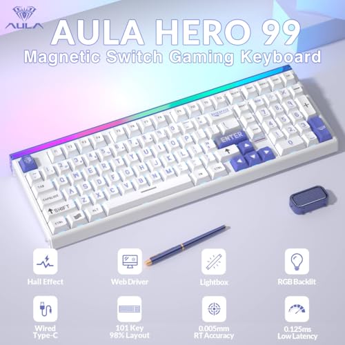 Image of Aula Hero 99 Wired Gaming Keyboard, Hall Effect Switch with Rapid Trigger