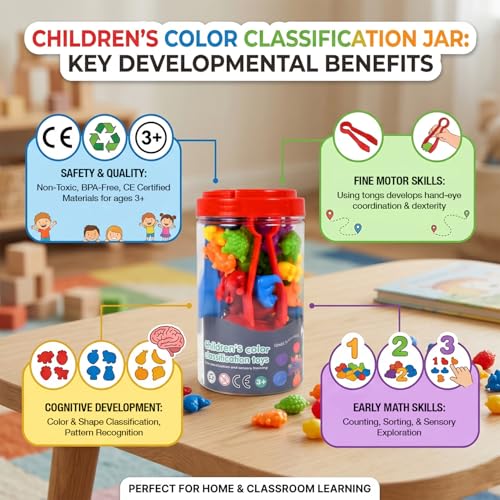 Image of BeFunky Counting Matching Game with Sorting Bowls, Color and Sensory Montessori Educational Learning Toys Set Gift for Toddlers Preschool Age 3+ Years Old (Animal Box)