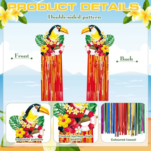 Image of Affrolling 8 Pcs Tropical Birds Party Decoration Hawaiian Luau Tiki Jungle Theme Hanging Outdoor Decor with Tassels for Birthday Party Supplies 3.3 ft Summer Bird Toucan Leaf Garland Door Banner Sign