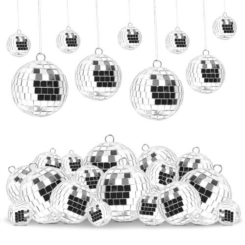 25 Stück Disco Spiegelball, 4 Größen 3cm 4cm 5cm 6cm Silber Discokugel zum Aufhängen, Silber Hängekugel für Party Dekoration