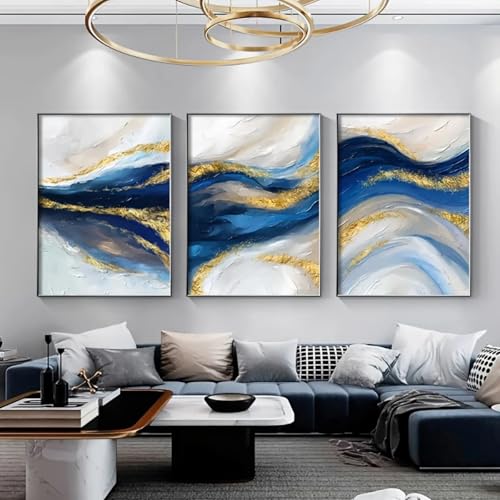 Affiche de luxe TONGYINLI : triptyque bleu et or haute qualité 70x100