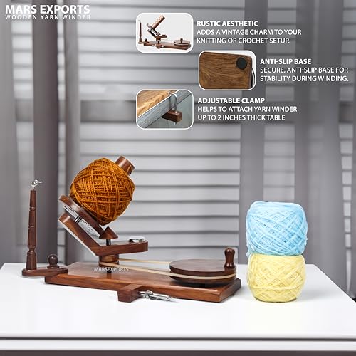 Mars Exports - Wooden Yarn Winder for Knitting and Crocheting, Wooden Yarn Swift Hand Operated Large Yarn Ball Winder, Heavy Duty Yarn Winder (ONLY Winder Rosewood)