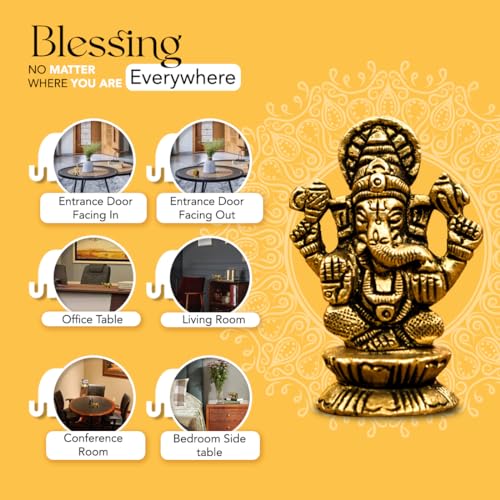 Image of Ekhasa 100% Pure Brass Ganesha Idol (Size: 5.5 cm) | Pital Ganesh Murti for Pooja Room, Home Decor, Office Desk and Car Dashboard | Vinayagar Statue for Diwali Puja