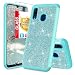 TJS Phone Case for Samsung Galaxy A20/Galaxy A30, with [Full Coverage Tempered Glass Screen Protector] Glitter Bling Cute Girls Women Design Dual Layer Heavy Duty Hybrid Protector Cover (Teal)