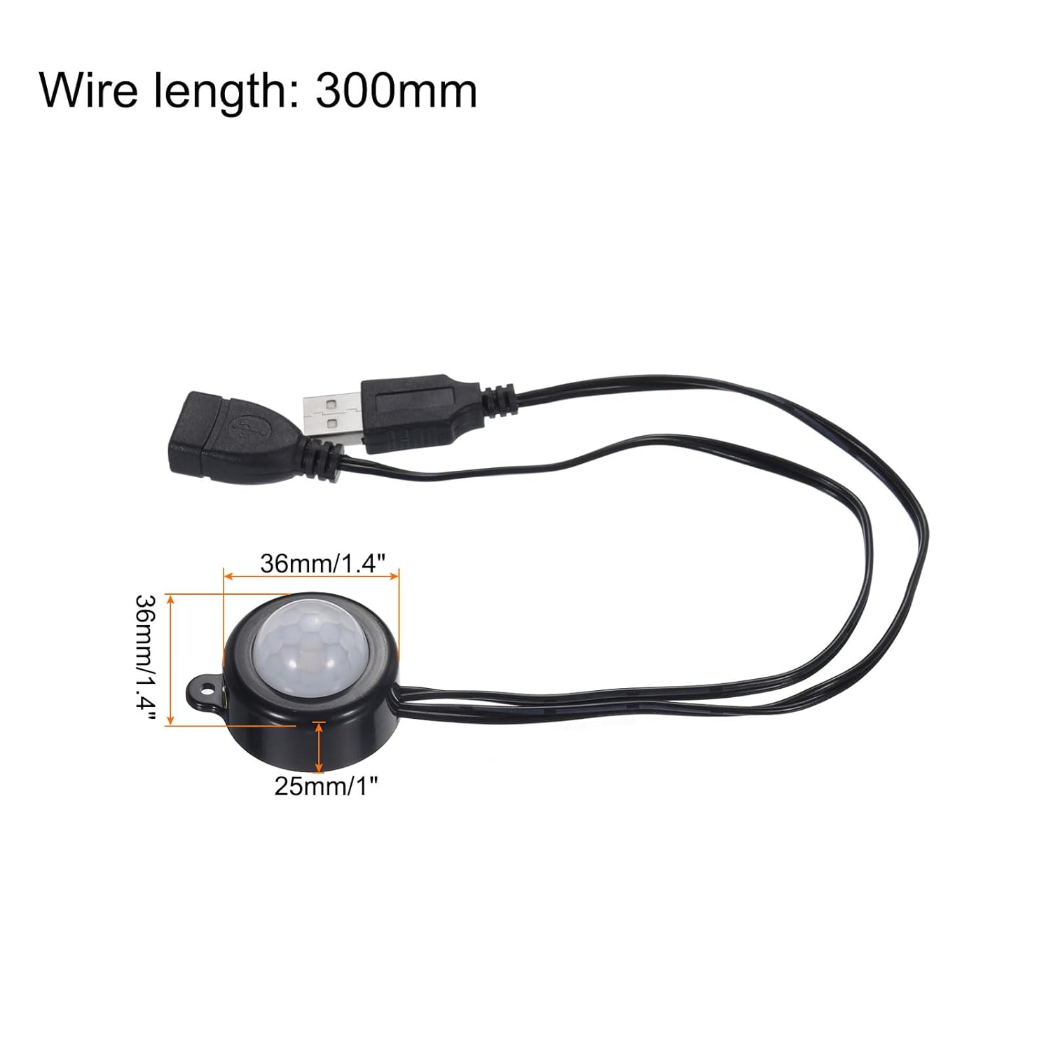 MECCANIXITY DC 5V-24V 5A PIR Motion Activated Sensor Switch with USB Interface Cable for Kitchen Cabinet LED Strip Light, with Light Sensor Black