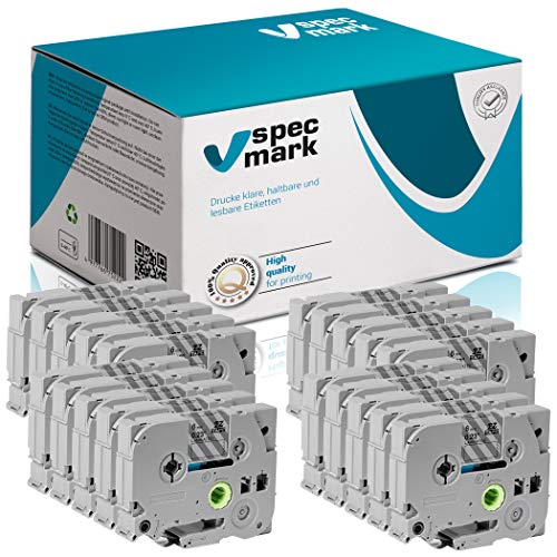 specmark Taśma do pisania TZe-111 6 mm x 8 m zestaw x 20 szt. czarny na przezroczystej taśmie kompatybilna ze wszystkimi drukarkami Brother PT P-touch AZe-111 EZe-11 TZ-111 TZ2-111