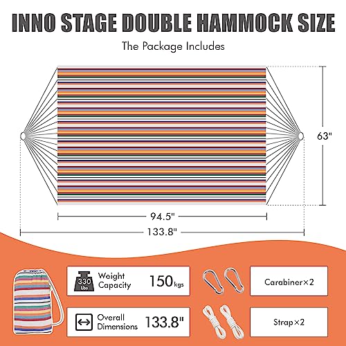 Image of INNO STAGE 2 Persons Hammock with Tree Straps - Brazilian Double Hammock, Portable Hanging Camping Bed for Patio, Backyard, Porch, Outdoor and Indoor Use Soft Cotton Carrying Bag, XX-Large
