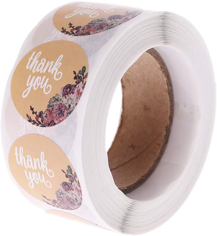 WEYCNCRIUF 500Pcs 1" Inch Thank You Sticker Natural Kraft Adhesive Labels Roll Round Decorations for Wedding Party Birthday Baking Sealing Packaging