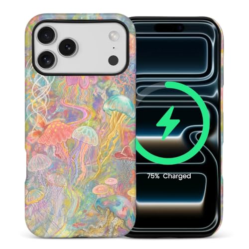 Coque iPhone 16 Pro MagSafe antichoc double couche mate et housse de protection à motif méduse